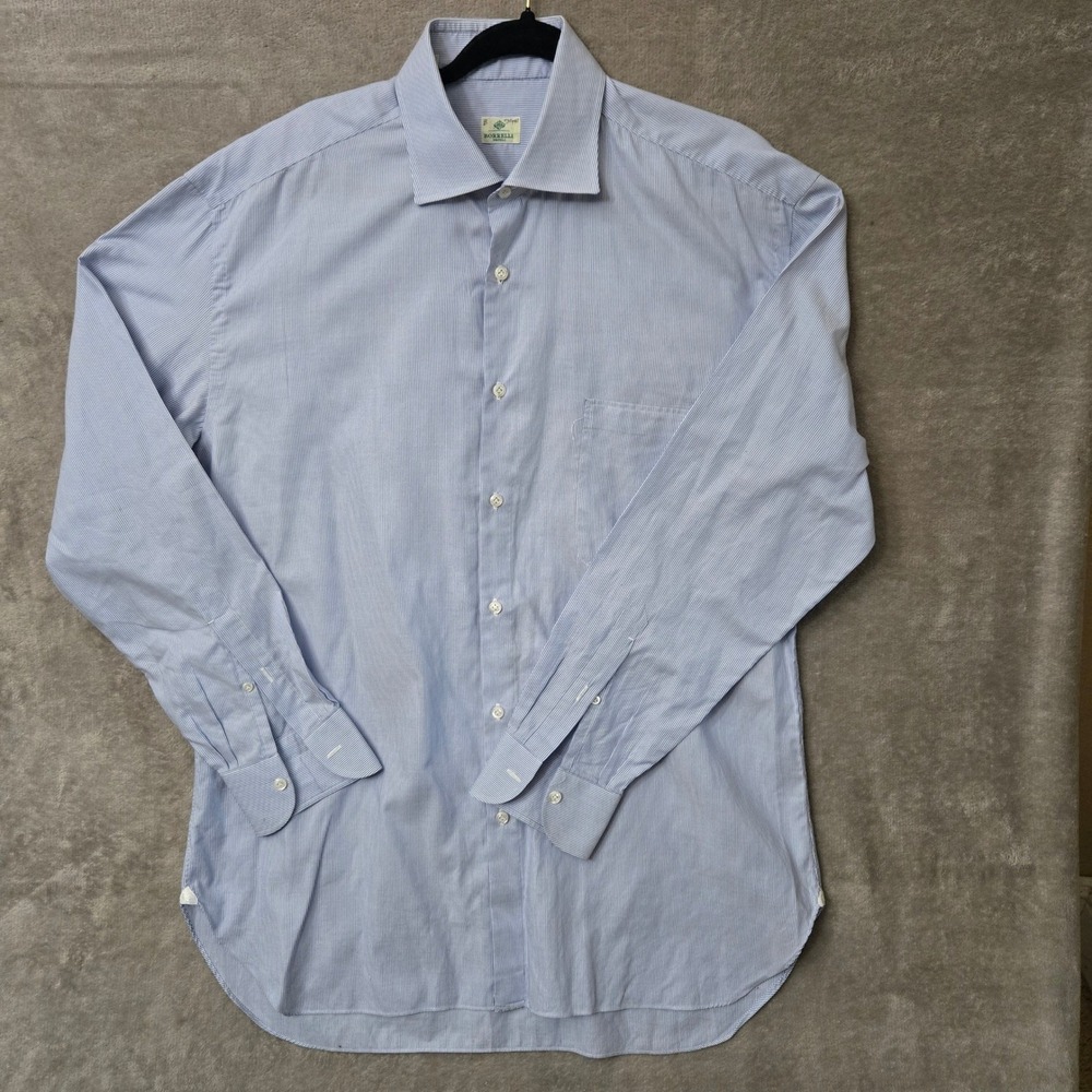 Luigi Borrelli Napoli Shirt Men Large Blue Striped Quiet Luxury Preppy Old Money